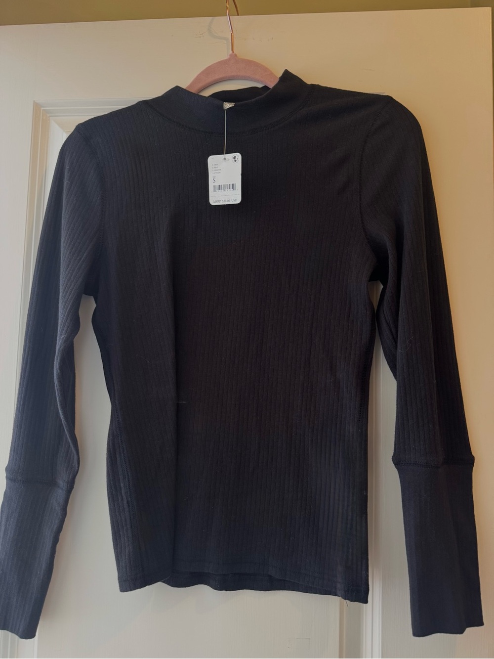 Free People Black Ribbed Long Sleeve Mock Neck Top